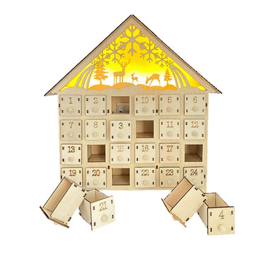 24 Compartments Warm LED Light Ambience Christmas Wooden Advent Calendar - Image 2