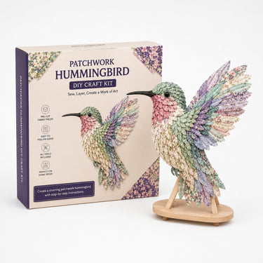 3D Fabric Patchwork Bird Kit No Sew Layered Textile Art Craft With Wooden Stand - Image 9