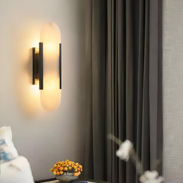 Alabaster Elongated Wall Sconce With Metal Frame - Image 1