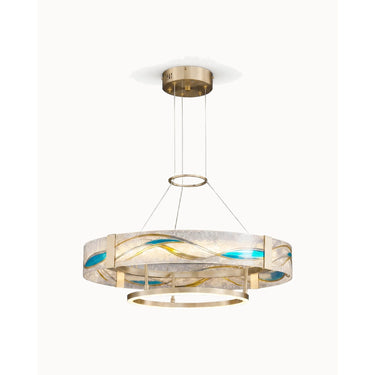 Art Deco Enamel Chandelier With Brass Ring And Colorful Inlays - Image 1