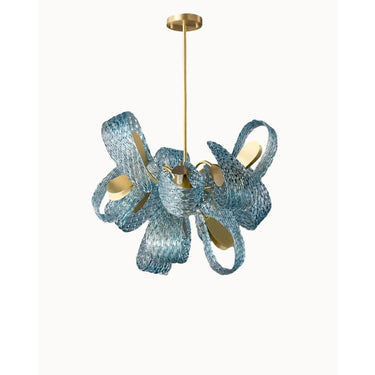Art Glass Chandelier With Peacock Feather Design - Image 1