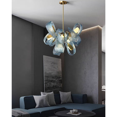 Art Glass Chandelier With Peacock Feather Design - Image 4