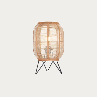 Bamboo Table Lamp With Woven Shade And Black Metal Base - Image 1