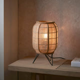 Bamboo Table Lamp With Woven Shade And Black Metal Base - Image 3