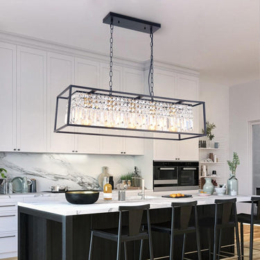 Black Crystal Linear Chandelier With Adjustable Chain - Image 1