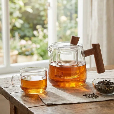 Borosilicate Glass Teapot With Infuser And Wooden Handle For Loose Leaf Tea - Image 6