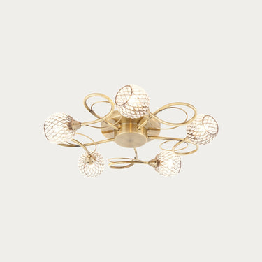 Brass Mesh Semi Flush Light With Clear Glass Beads - Image 1