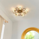 Brass Mesh Semi Flush Light With Clear Glass Beads - Image 3