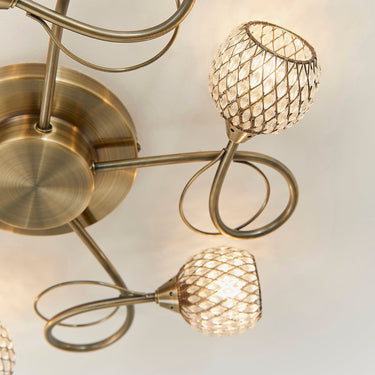 Brass Mesh Semi Flush Light With Clear Glass Beads - Image 4