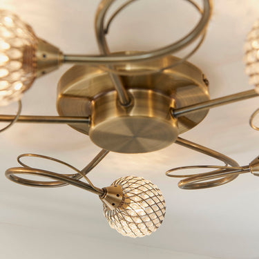 Brass Mesh Semi Flush Light With Clear Glass Beads - Image 5