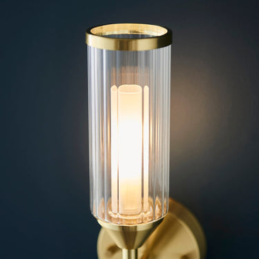 Brass Ribbed Glass Wall Light With Circular Back Plate - Image 5