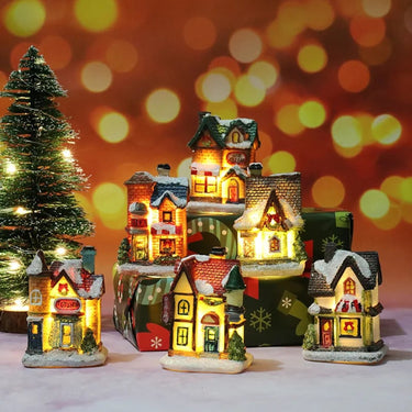 Christmas Village Decoration Set With 6 Snow-Covered Houses And Warm LED Lights - Image 2