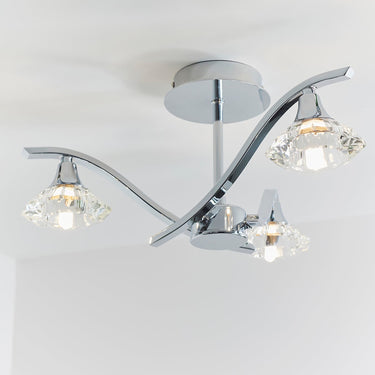 Chrome Semi Flush Light With Clear Crystal Shades - Image 2