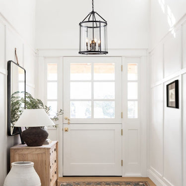 Clear Glass Cylinder Lantern Pendant Light With Metal Frame - Image 1