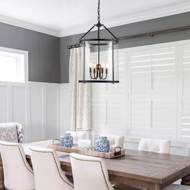 Clear Glass Cylinder Lantern Pendant Light With Metal Frame - Image 8