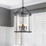 Clear Glass Cylinder Lantern Pendant Light With Metal Frame - Image 6