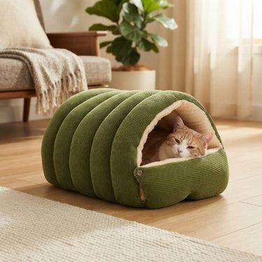 Cozy Cord Pet Cave Bed With Plush Fleece Lining For Cats And Small Dogs - Image 1