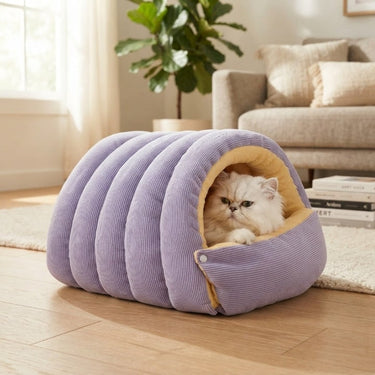 Cozy Cord Pet Cave Bed With Plush Fleece Lining For Cats And Small Dogs - Image 7