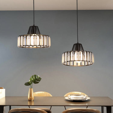 Cylindrical Cage Pendant Light With Crystal Accents - Image 1