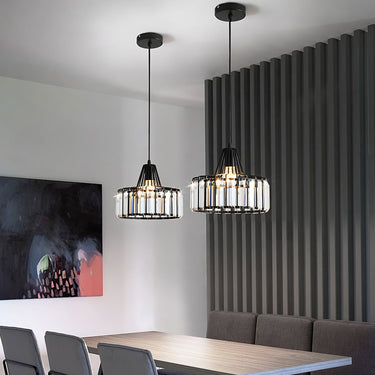 Cylindrical Cage Pendant Light With Crystal Accents - Image 6