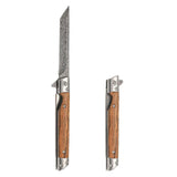 Damascus Pattern Folding Knife With Stainless Steel Blade And Wood Handle For Camping Hiking And Edc - Image 5