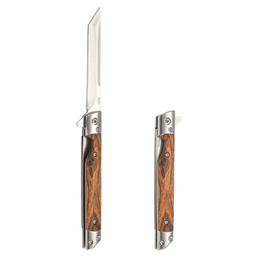 Damascus Pattern Folding Knife With Stainless Steel Blade And Wood Handle For Camping Hiking And Edc - Image 6