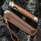 Damascus Pattern Folding Knife With Stainless Steel Blade And Wood Handle For Camping Hiking And Edc - Image 4