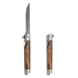 Damascus Pattern Folding Knife With Stainless Steel Blade And Wood Handle For Camping Hiking And Edc - Image 7