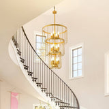 Farmhouse Chandelier Triple Tier Cage Stairwell Lighting With Exposed Bulbs - Image 2