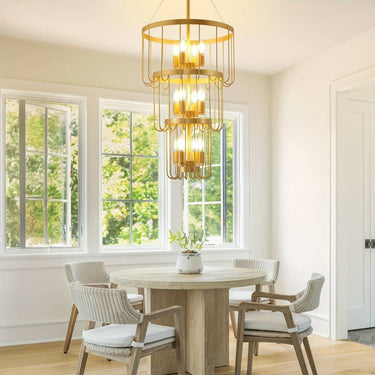 Farmhouse Chandelier Triple Tier Cage Stairwell Lighting With Exposed Bulbs - Image 6