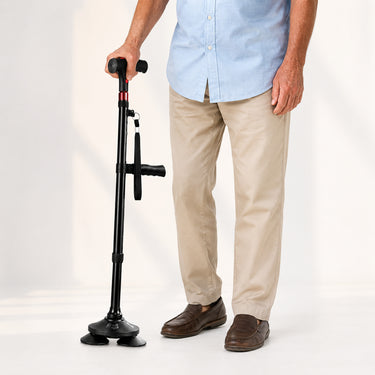 Foldable Quad Cane With Pivoting Base Cushioned T-Handle And LED Light - Image 2