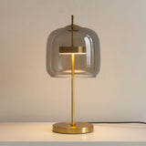 Glass Dome Table Lamp With Gold Iron Base - Image 1