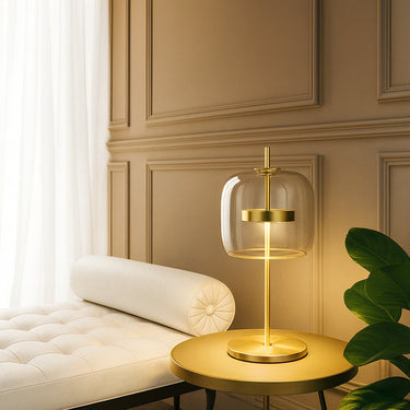 Glass Dome Table Lamp With Gold Iron Base - Image 4