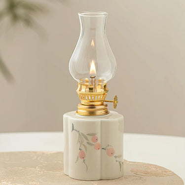 Hand-Painted Ceramic Oil Lantern With Glass Chimney - Image 7