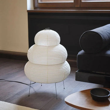 Japanese Style Floor Lamp With Ribbed Paper Shade - Image 2