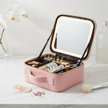 LED Makeup Case With Built-In Lighted Mirror And Organizer For Travel - Image 1