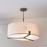 Linen Cylindrical Pendant Light With Brass Hardware And Adjustable Height - Image 2
