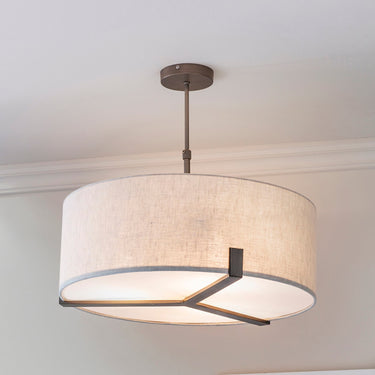 Linen Cylindrical Pendant Light With Brass Hardware And Adjustable Height - Image 2