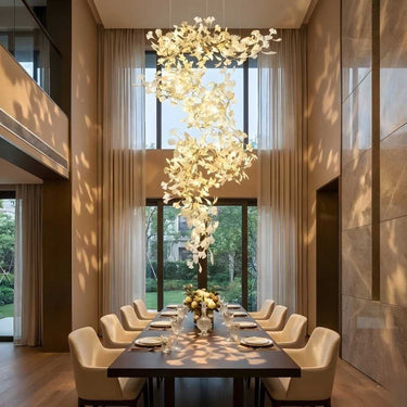 Luxury Gold Spiral Staircase Chandelier With Ceramic Petal Shades - Image 3