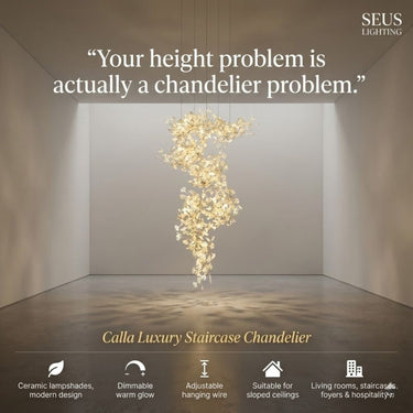 Luxury Gold Spiral Staircase Chandelier With Ceramic Petal Shades - Image 8