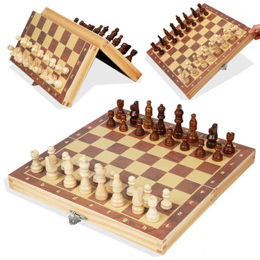 Magnetic Folding Chess Board Solid Wood Portable Chess Set With Checkers - Image 4