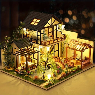 Miniature Wooden House Building Kit With Illuminated Interior - Image 6