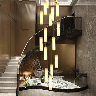 Modern Cascading Marble Staircase Chandelier With Bronze Hardware - Image 1