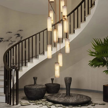 Modern Cascading Marble Staircase Chandelier With Bronze Hardware - Image 4