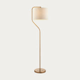 Modern Curved Brass Floor Lamp With Linen Shade - Image 1