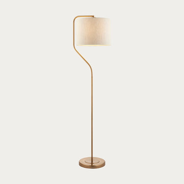 Modern Curved Brass Floor Lamp With Linen Shade - Image 1
