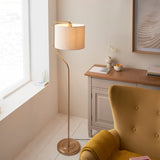 Modern Curved Brass Floor Lamp With Linen Shade - Image 3