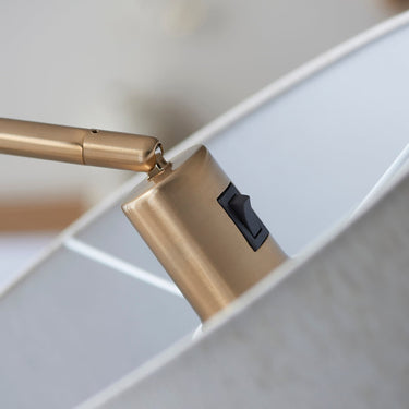 Modern Curved Brass Floor Lamp With Linen Shade - Image 4