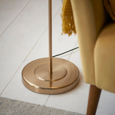 Modern Curved Brass Floor Lamp With Linen Shade - Image 6