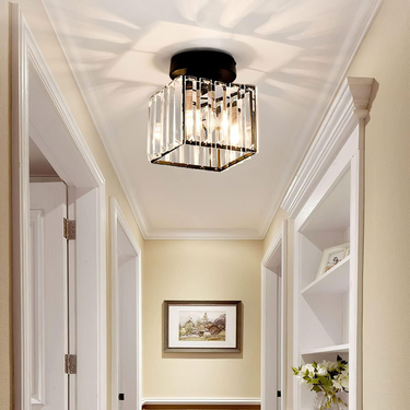 Modern Flush Mount Ceiling Light With Clear Striped Glass Shade - Image 2